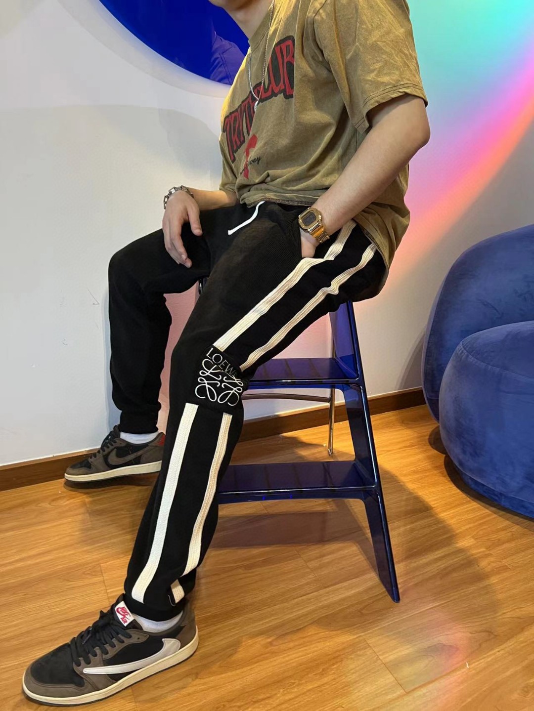 LOEVVE 22FW corduroy side logo letter embroidered sweatpants
