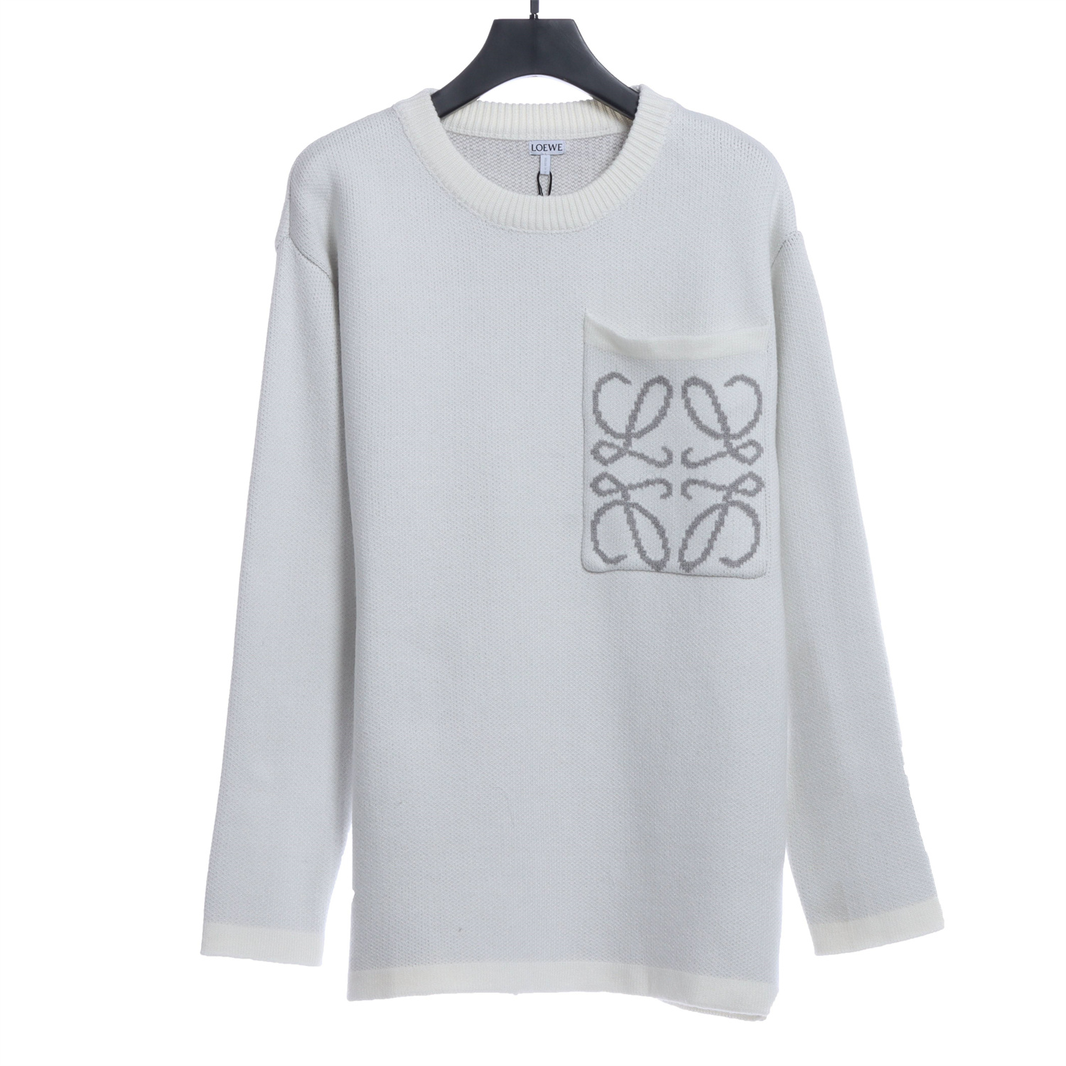 Loevve 22FW pocket four-leaf clover jacquard crew neck sweater