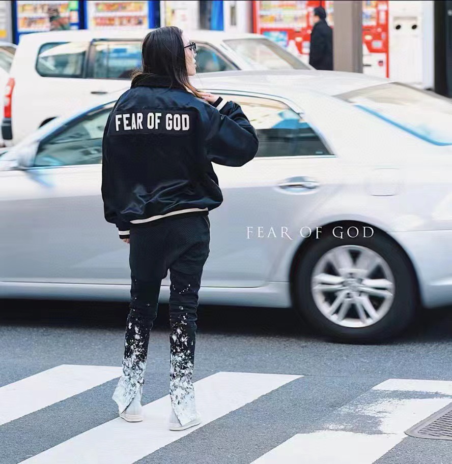 FOG Season 5 Washed Old Black Splashed Ink Slim Fit Small Feet Zipper Jeans