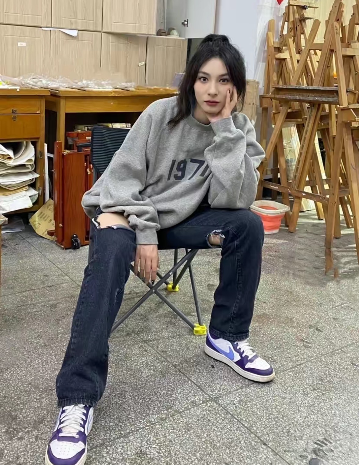 Ess3nt1als F0G 1977 flocking plus fleece sweater