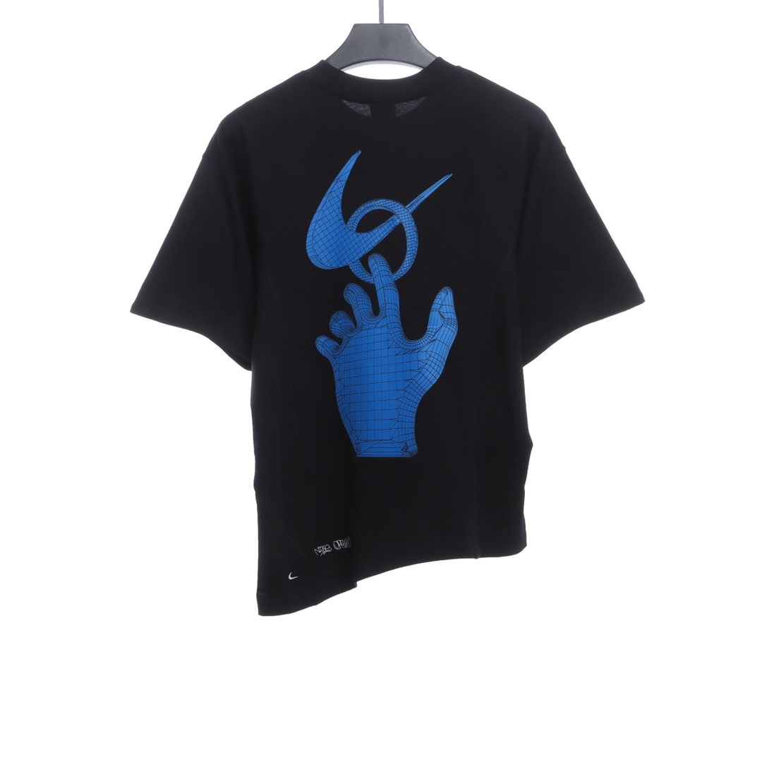 Nike co-OW asymmetrical hem letter printing short sleeves