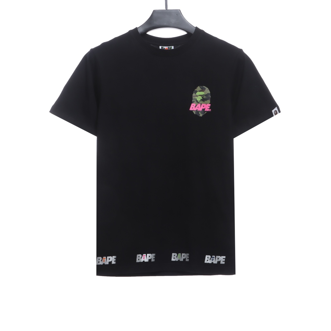 BAPE camouflage ape head reflective letter printing short sleeves