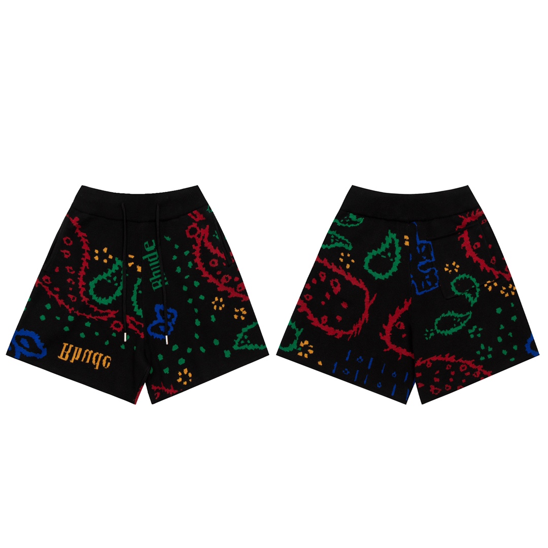 Rhud3 2023ss men’s and women’s same style cashew flower knitted shorts