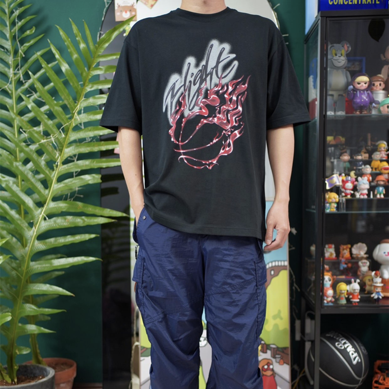 Travis Scott Flame printing water drill round collar and short sleeves