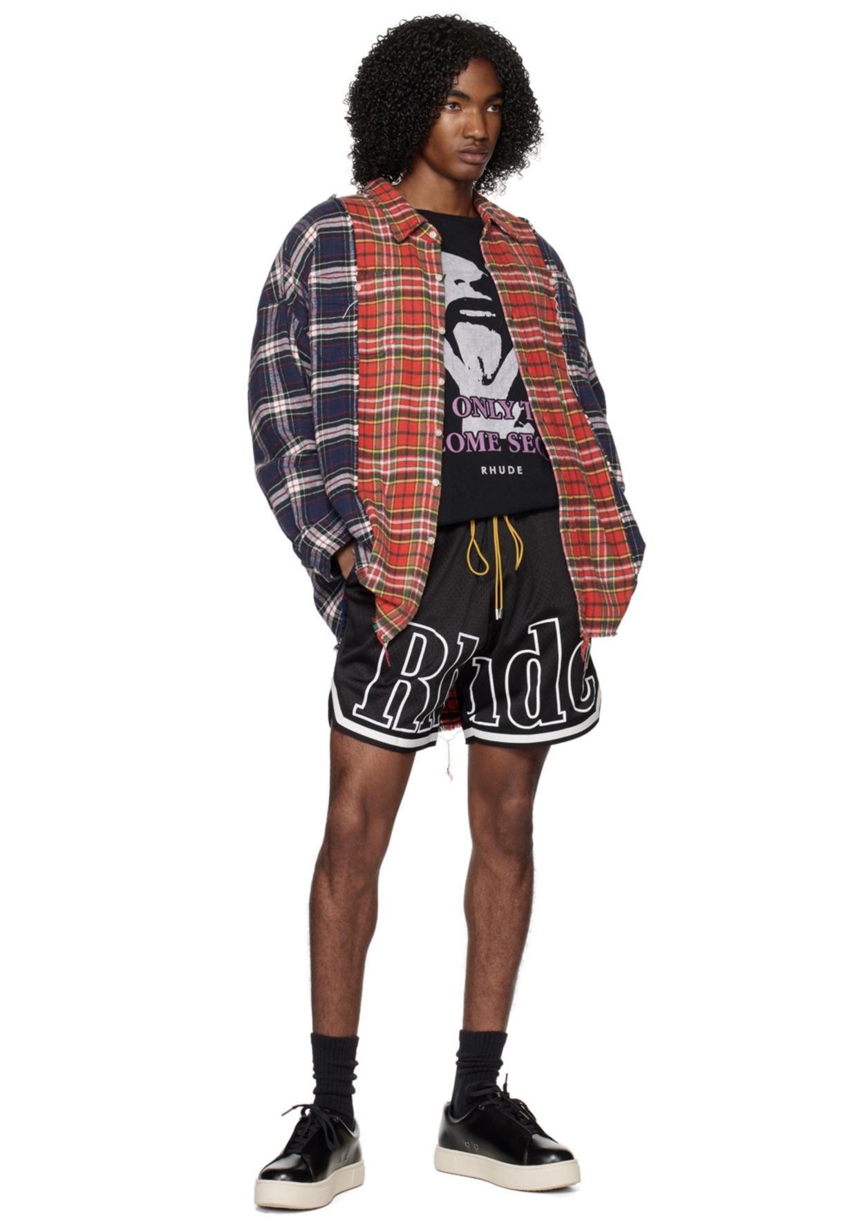 RHUDE Retro Slogan Portrait Print Short Sleeve T-Shirt Black