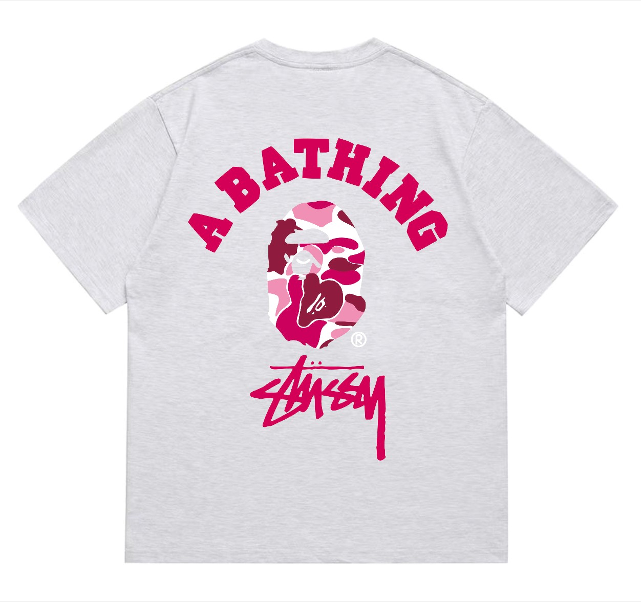 BAPE×Stuss! Pink Color Camo By Bathing Tee