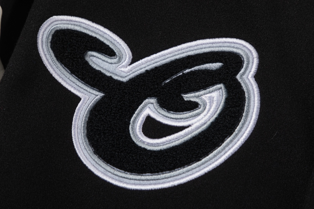 Off-White 2024 Fall/Winter new heavy embroidery patchwork leather varsity jacket in black, unisex