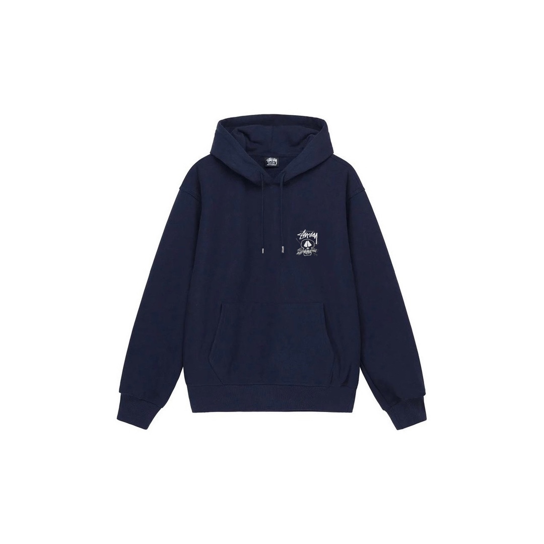 Stu$$y SS24 Casual Lettering Round Neck Skull Graphic Printed Crewneck Hoodie