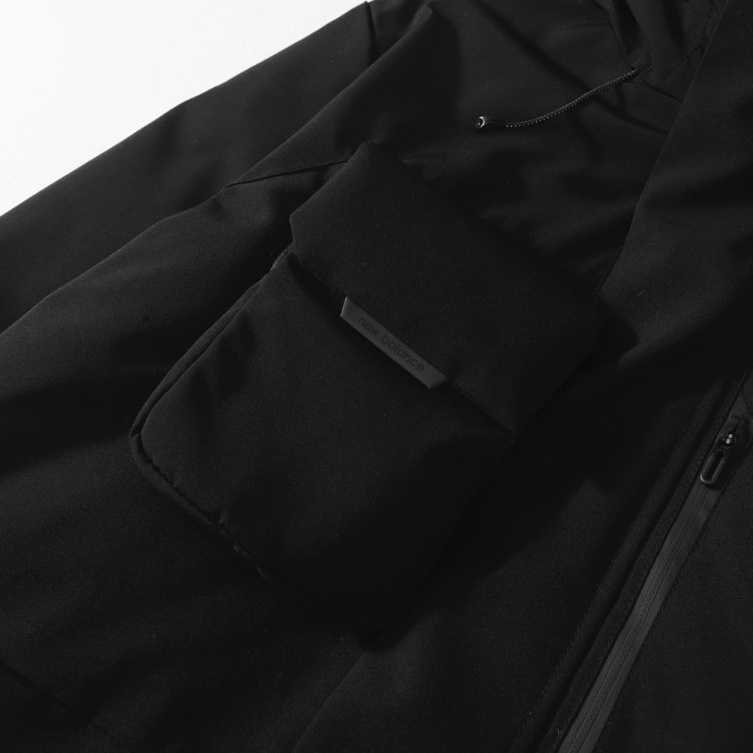 New Balance Solid-color Fur-trimmed Mid-length Hooded Down Jacket